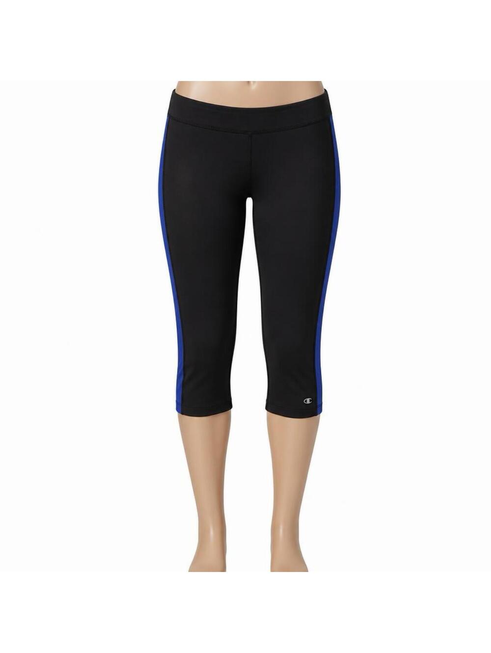 Champion Powertrain Black Capri Leggings with Blue Side Stripes, Size Medium